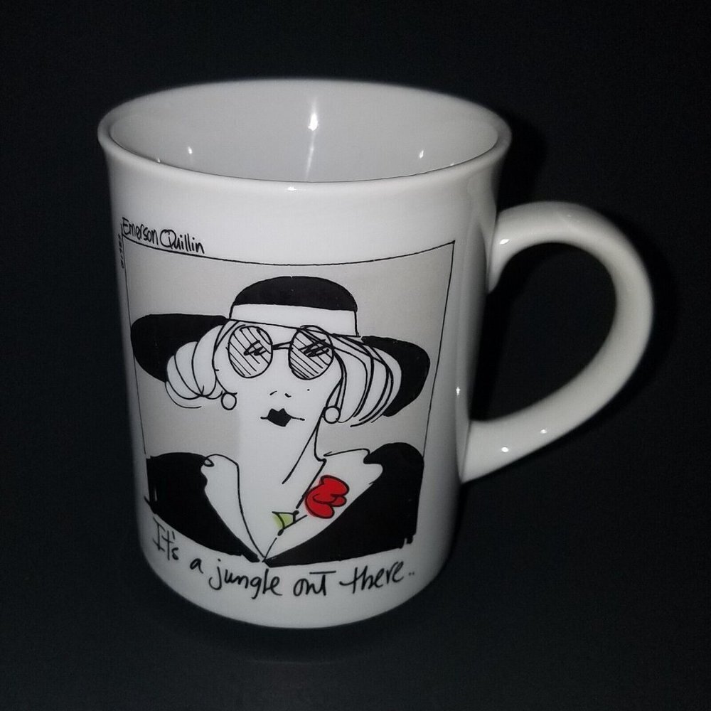 VTG It's A Jungle Out There Mug Emerson Quillin Enesco Korea 1983 Black White